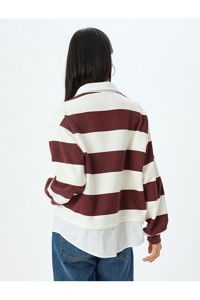 Koton Sweat de damă cu dungi bordeaux - 5wal10446ık
