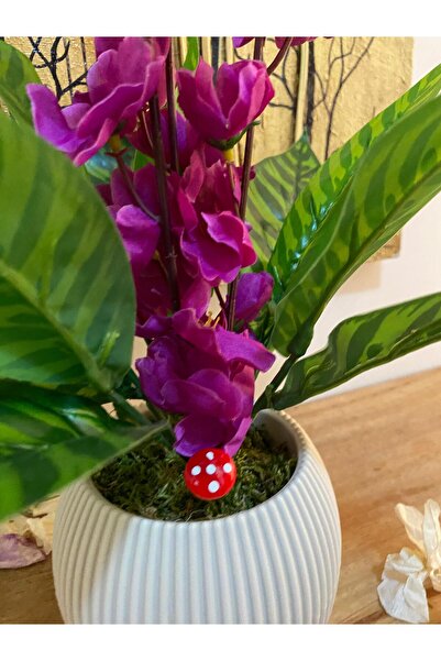 La bella bazar 40CM Saksılı Yapay Çiçek Dekoratif Masa Balkon Çiçeği Doğal Taş Yosunlu Masa Üstü Dekorasyon 40CM