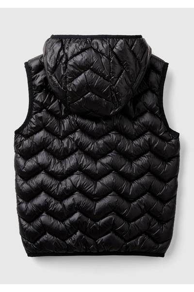 United Colors of Benetton Girl's left chest logo embroidered k Hooded puff vest with side pockets