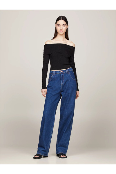 Tommy Hilfiger Kadın Logolu Yuvarlak Yakalı Uzun Kollu Günlük Kullanım Siyah Kazak DW0DW17501-BDS