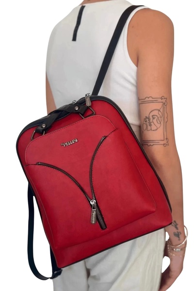 By Pellini Rucsac de damă din piele artificială roșu