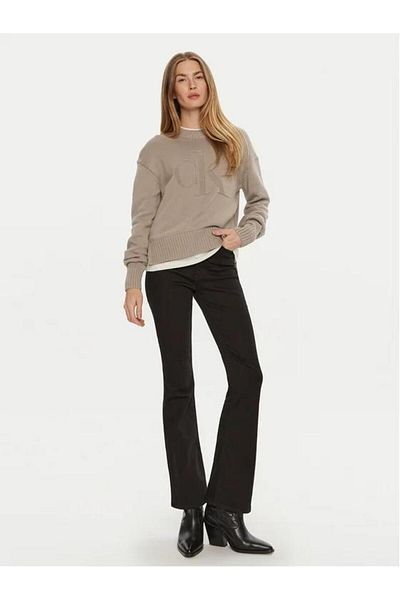 Calvin Klein Women's Beige Sweater - Ck Intarsia Print, Half Neck Collar J20J 224224
