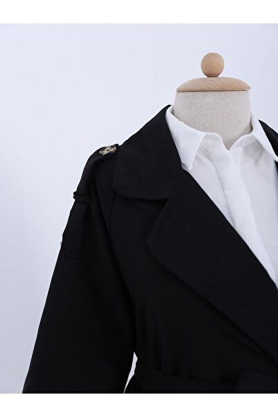 Modamorfo Schwarzer Trenchcoat mit Kappe, Taschen und Schnürung