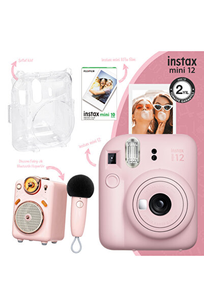 Fujifilm Instax Mini 12 Pembe Fotoğraf Makinesi-10'lu Film-şeffaf Kılıf Ve Di...