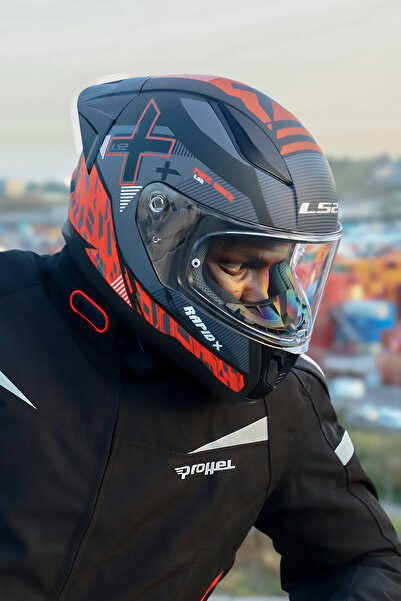 LS2 RAPID 2 XTREET MAT SİYAH-KIRMIZI KASK+SPOILER