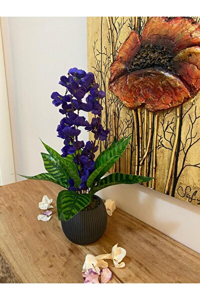 La bella bazar 40CM Saksılı Yapay Çiçek Dekoratif Masa Balkon Çiçeği Doğal Taş Yosunlu Masa Üstü Dekorasyon 40CM