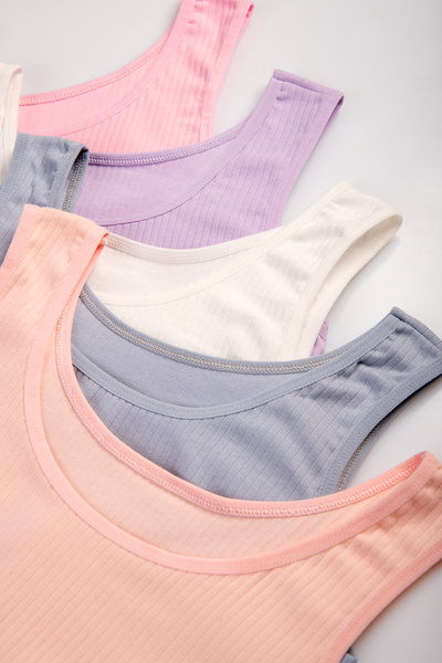 Happy Fox Cotton Corded Young Girls' Undershirt Set of 5 – Lycra Wide Straps Daily Comfort