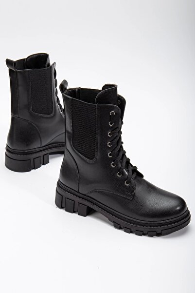 GULT Cizme de damă din piele neagră cu șnur elastic