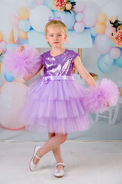 Delfini kids Rochie de seara aniversara cu catarama si maneci pompon pentru fete