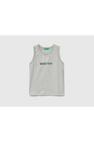 United Colors of Benetton Erkek Çocuk Gri Melanj Benetton Yazılı Atlet