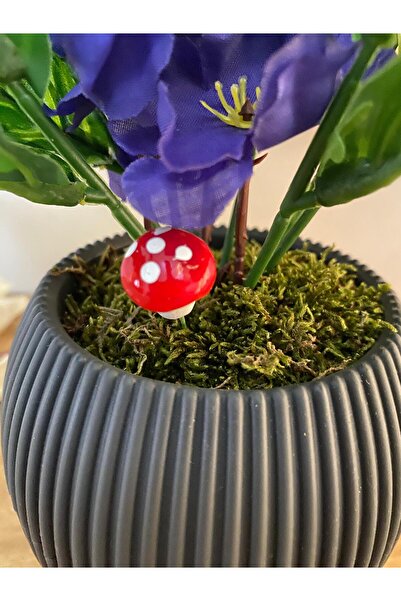 La bella bazar 40CM Saksılı Yapay Çiçek Dekoratif Masa Balkon Çiçeği Doğal Taş Yosunlu Masa Üstü Dekorasyon 40CM