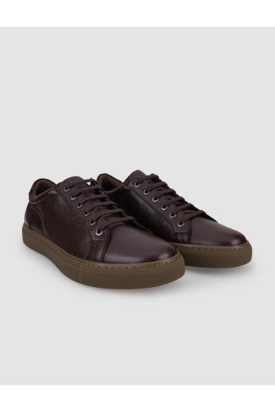 Cabani 100% Genuine Leather Brown Lace-Up Men's Sneakers