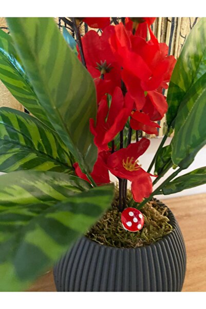 La bella bazar 40CM Saksılı Yapay Çiçek Dekoratif Masa Balkon Çiçeği Doğal Taş Yosunlu Masa Üstü Dekorasyon 40CM