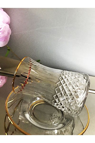 DECOSTYLE Square Decored Pasabahce Gold Tea Set 12 Pieces
