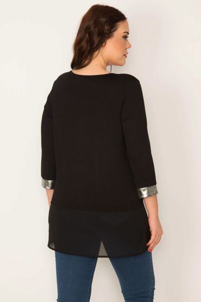 Şans Γυναικείο Μεγάλο Μέγεθος Μαύρο Λαμέ Λεπτομερές Σιφόν Τούνικ 65n32079