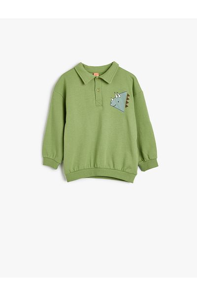 Koton Dinosaur Printed Cotton Long Sleeve Polo Sweat