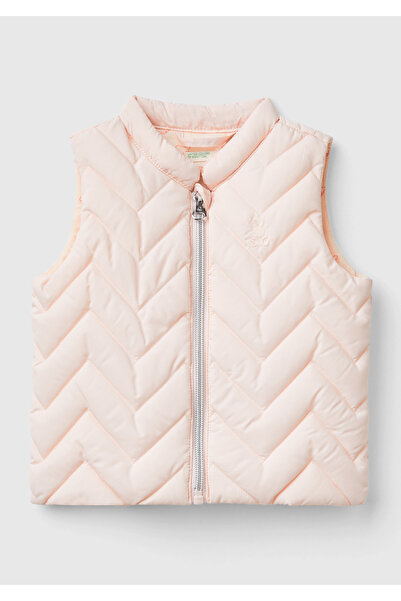 United Colors of Benetton Bebek Toz Pembe Göğsü Logo Baskılı Zikzak Desenli F...