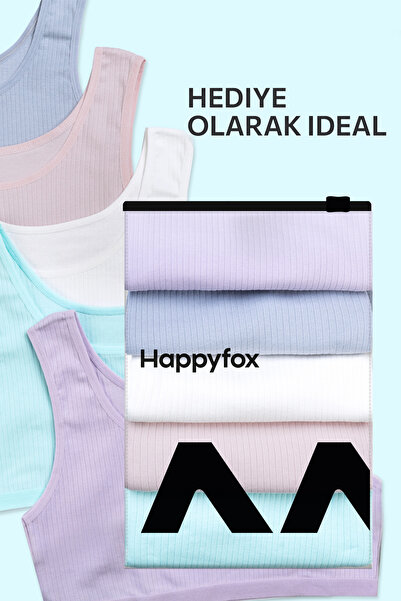 Happy Fox Cotton Corded Young Girls' Undershirt Set of 5 – Lycra Wide Straps Daily Comfort