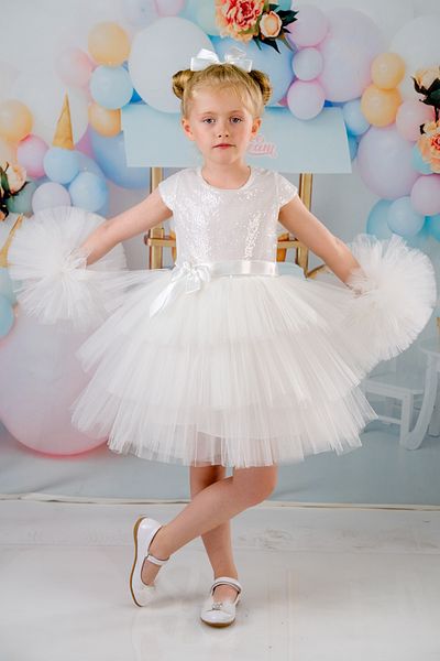 Delfini kids Βραδινό φόρεμα για κορίτσια με αγκράφα και μανίκια πομπομ