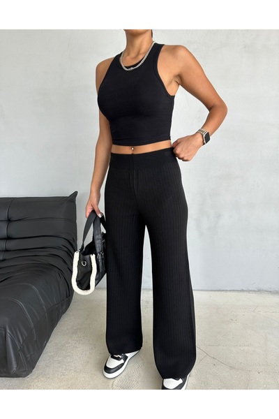 Ozy Fashion Kadın Siyah Fitilli Triko Pantolon Tri001