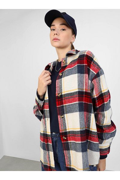 Benin Red Plaid Oversize Patterned Jacket