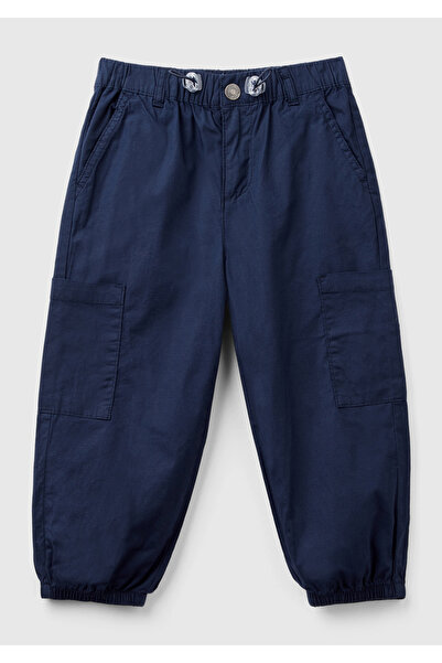 United Colors of Benetton Тъмносини панталони с джобове с нашивки и шнур в та...
