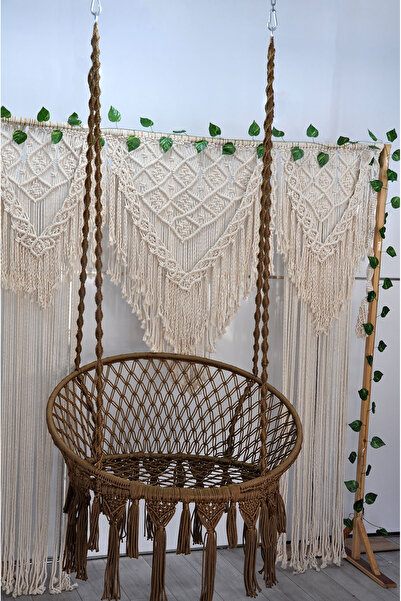 ALTINOLUK HAMAK Relakx Makrome Salıncak Bahçe Balkon Salıncağı (KAHVE) Minder...