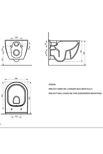Seramiksan Ocean Kanalsız Asma Klozet , Japar Gömme Rezervuar Set