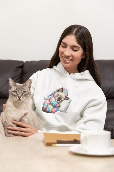 SUNFREE Γυναικείο φούτερ με στάμπα Cat White Oversize