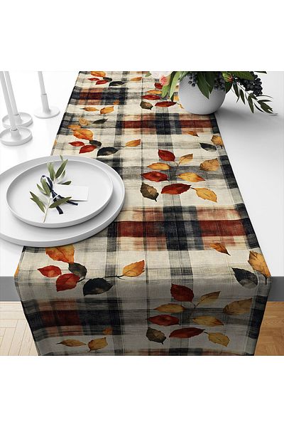 3D ELSE HALI Autumn Leaves Patterned Digital Printed Stain Resistant Care Free Decorative Runner 40X140Cm