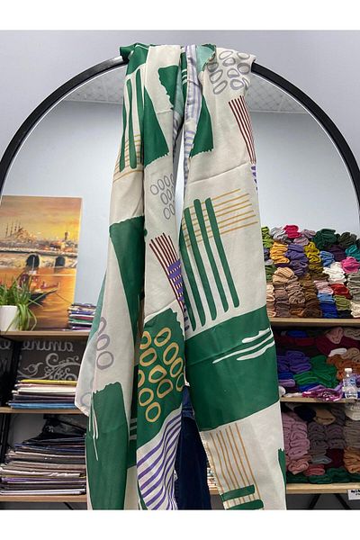 AMİNENESİL Şal din bumbac moale Benetton colorat cu aminesil bej - cu model Modaşmir