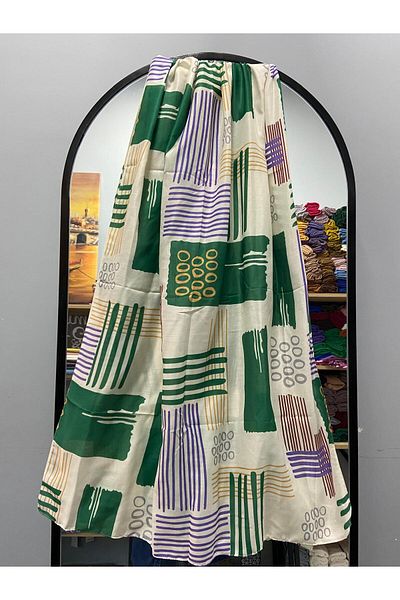 AMİNENESİL Şal din bumbac moale Benetton colorat cu aminesil bej - cu model Modaşmir
