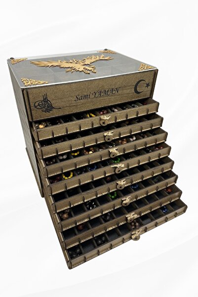 Yaman Hediyelik Kişiye Özel Cam Kapaklı Ahşap Tesbih Ve Saat Koleksiyon Kutusu Tespih Kutusu 8+1 (80 TESBİH,12 SAAT)