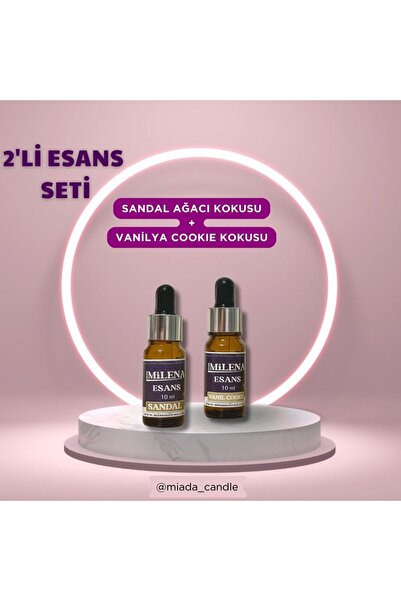 MİADA 2li Esans Seti Sandal Ağacı + Vanilya Cookie 10ml Esansiyel Uçucu Yağ Mum Esansı, Sabun, Buhurdanlk