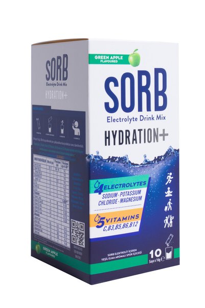 SORB - Electrolyte Drink Mix - Contains Electroplates, Vitamins and Minerals - Green Apple - 10 Sticks.