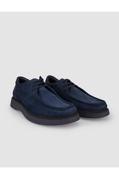 Cabani 100% Genuine Leather Navy Blue Nubuck Lace-Up Men's Casual Shoes