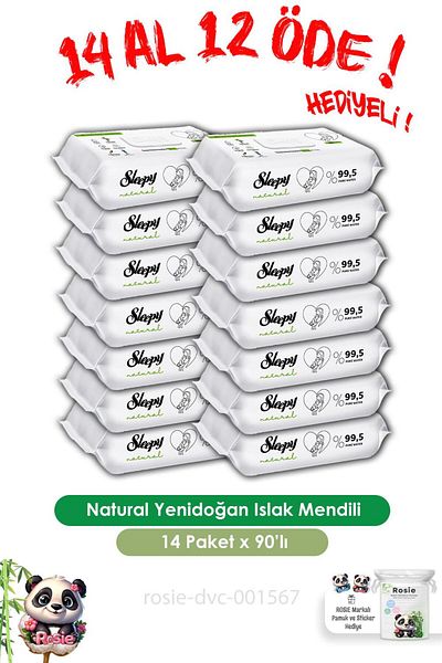 Sleepy Natural Newborn Wet Wipes - Buy 14 Get 12, 90 Pieces and Rosie
