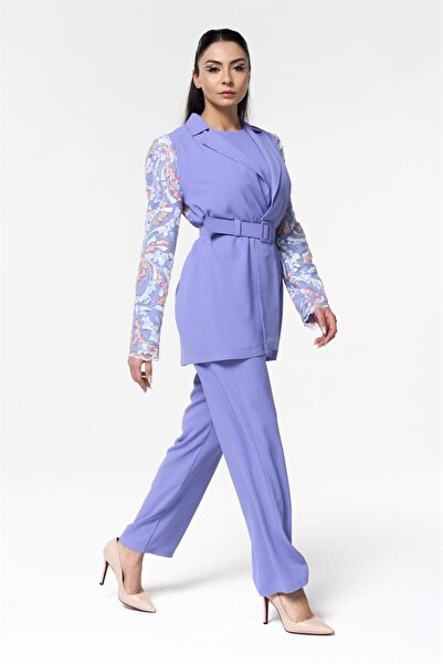 YAFA CLOTHING & ACCESSORIES 3-Piece Set Jacket-Blouse Pants Blue