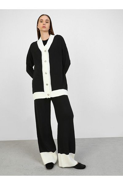Refka Black and White Refka Knitwear Cardigan and Trousers Set