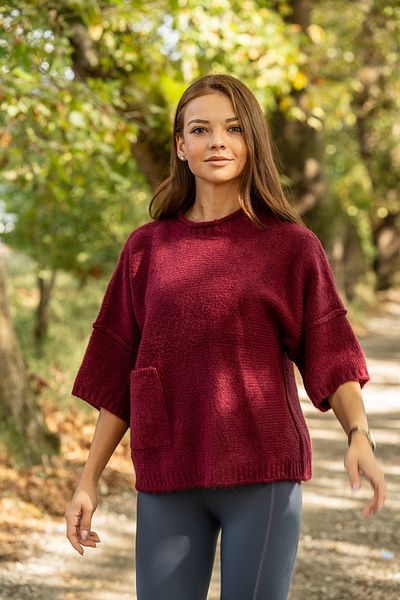 VerdeBlanco Red Thick Knitwear Sweater - Pocket Detailed