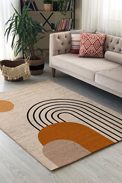 Evmila Modern Desenli Kaymaz Taban Makinede Yıkanır Dijital Baskılı Halı