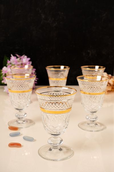 MEST Gold Gilded 6-Person Glass Coffee Water Cup Set - 200 Cc