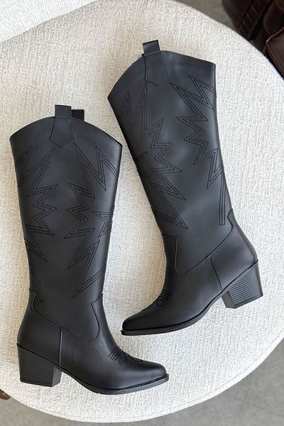 GOFFSHOES Дамски ботуши с каубойска кройка - черни кожени