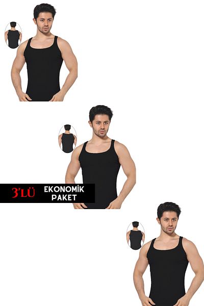 DONEX Αθλητικό εσώρουχο 3 τεμαχίων ανδρικό μαύρο καμισόλε με λεπτό λουράκι