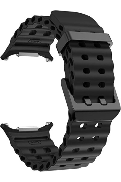 Alstrap Samsung Galaxy Watch 7 Ultra 47 mm Uyumlu Dalgalı Metal Tokalı Siliko...