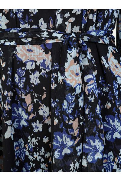 Refka Floral Patterned Balloon Sleeve Chiffon Hijab Dress - Floral Pattern - Refka
