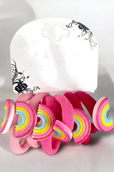 TAKIŞTIR 6-Piece Pink Color Rainbow Figured Rubber Buckle