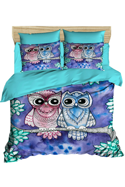 Fabeteks Valentine's Day Owl Pair 3D Digital Double Duvet Cover Set