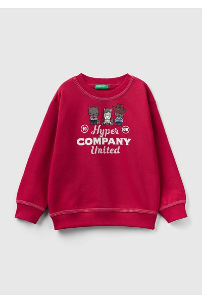 United Colors of Benetton Boy's Red Water Based Printed Relaxed Fit Sweatshirt
