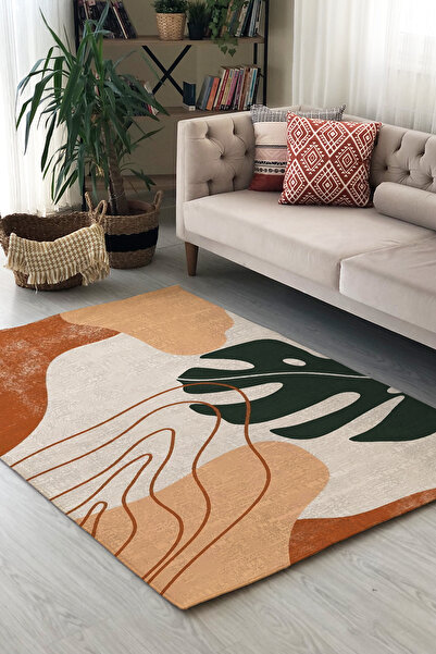 Evmila Modern Desenli Kaymaz Taban Makinede Yıkanır Dijital Baskılı Halı